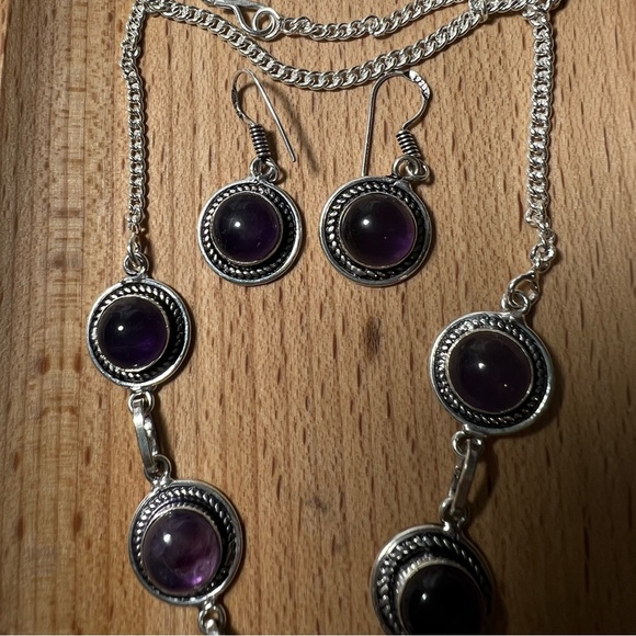 Amethyst 925 Necklace & Earrings Set - Picture 5 of 10